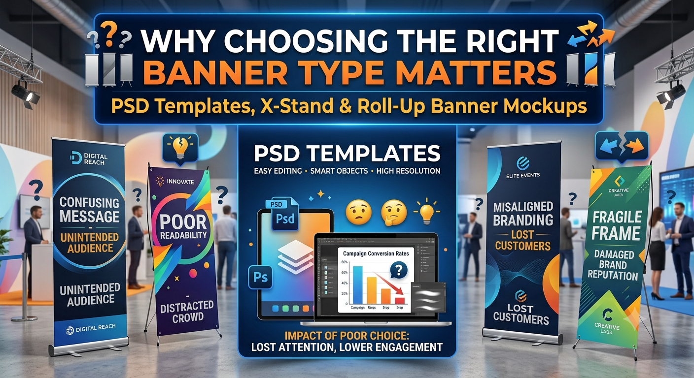 Stand Banner Mockup: Complete Guide to PSD Templates, X-Stand & Roll-Up Banner Mockups (2026)